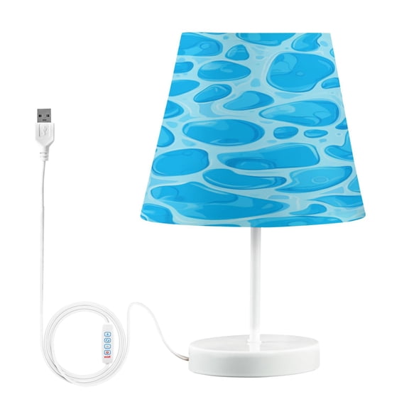 Bedside Table Lamp, Fully Dimmable Lamp with USB Interface Cable for Bedroom Living Room, Office, Dorm Blue Water Texture Pattern