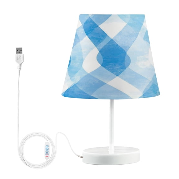 Bedside Table Lamp, Fully Dimmable Lamp with USB Interface Cable for Bedroom Living Room, Office, Dorm Blue Watercolor Wavy