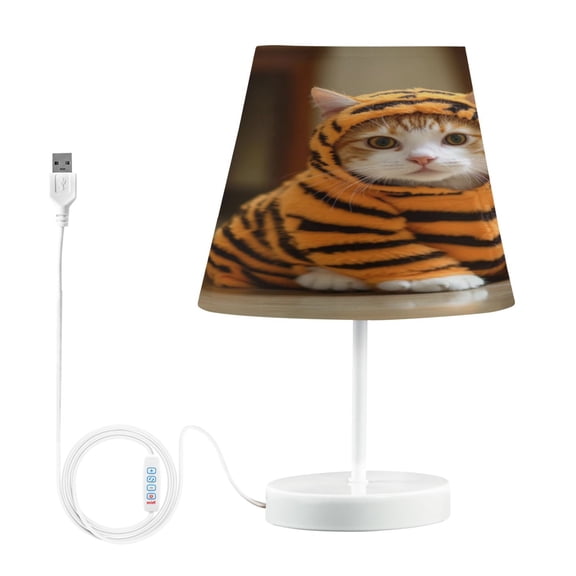 Bedside Table Lamp, Fully Dimmable Lamp with USB Interface Cable for Bedroom Living Room, Office, Dorm Cat in Leopard Print
