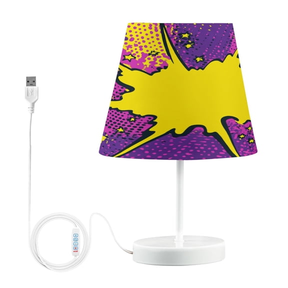 Bedside Table Lamp, Fully Dimmable Lamp with USB Interface Cable for Bedroom Living Room, Office, Dorm Comic Explosion Effect