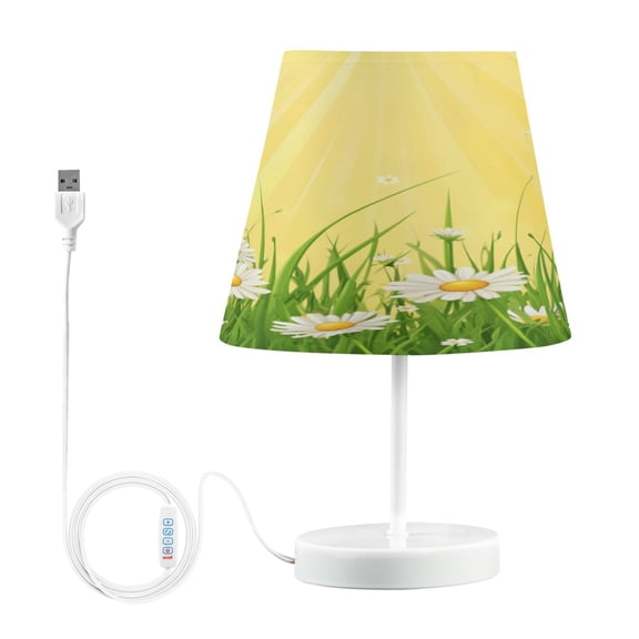 Bedside Table Lamp, Fully Dimmable Lamp with USB Interface Cable for Bedroom Living Room, Office, Dorm Daisies and Sun Rays