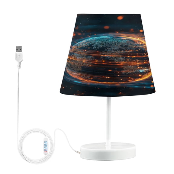 Bedside Table Lamp, Fully Dimmable Lamp with USB Interface Cable for Bedroom Living Room, Office, Dorm Digital Art Of The Earth