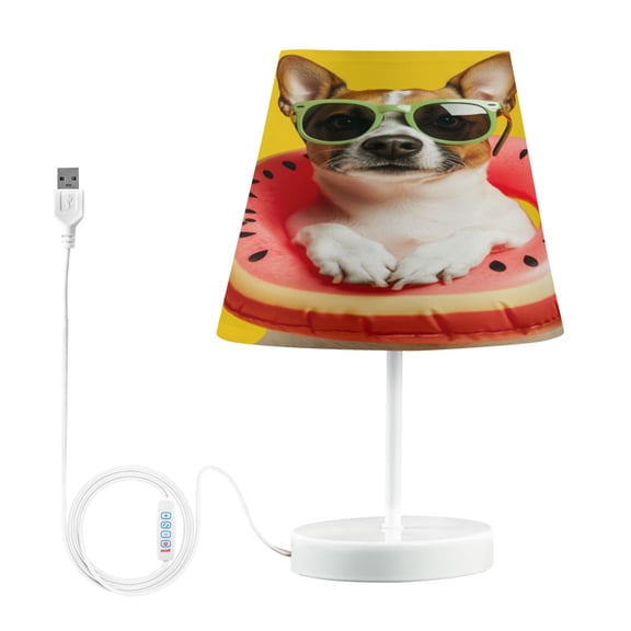 Bedside Table Lamp, Fully Dimmable Lamp with USB Interface Cable for Bedroom Living Room, Office, Dorm Dog Wearing Sunglasses