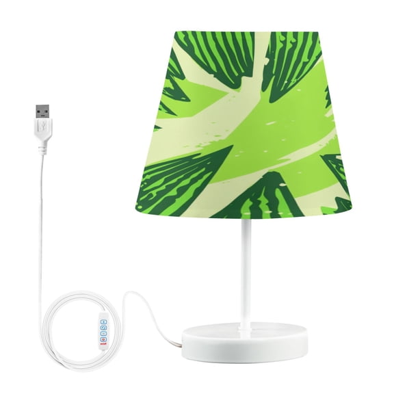 Bedside Table Lamp, Fully Dimmable Lamp with USB Interface Cable for Bedroom Living Room, Office, Dorm Green Lightning Bolts Pattern