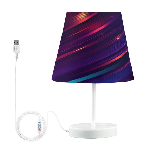 Bedside Table Lamp, Fully Dimmable Lamp with USB Interface Cable for Bedroom Living Room, Office, Dorm Lines and Glowing Dots