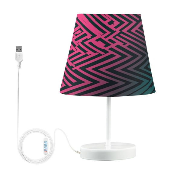 Bedside Table Lamp, Fully Dimmable Lamp with USB Interface Cable for Bedroom Living Room, Office, Dorm Neon Pink and Teal Pattern