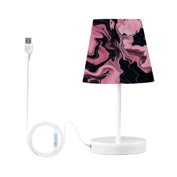 Bedside Table Lamp, Fully Dimmable Lamp with USB Interface Cable for Bedroom Living Room, Office, Dorm Pink and Black Marble Pattern