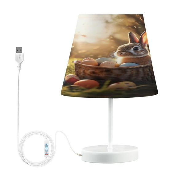 Bedside Table Lamp, Fully Dimmable Lamp with USB Interface Cable for Bedroom Living Room, Office, Dorm Small Fluffy Bunny
