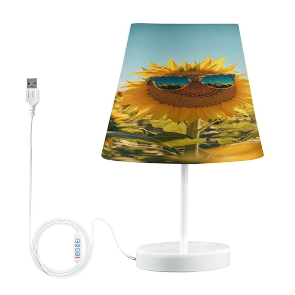 Bedside Table Lamp, Fully Dimmable Lamp with USB Interface Cable for Bedroom Living Room, Office, Dorm Sunflowers Wear Sunglasses