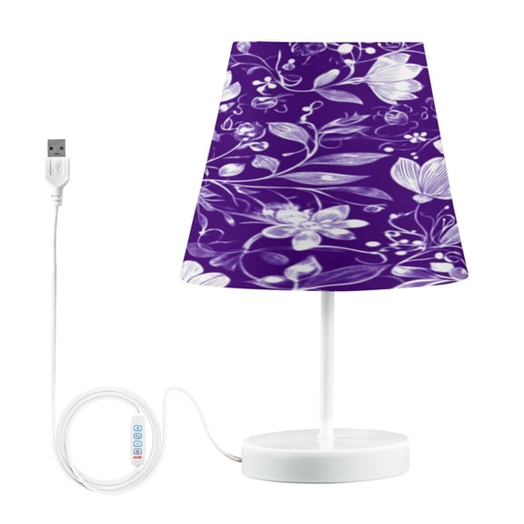Bedside Table Lamp, Fully Dimmable Lamp with USB Interface Cable for Bedroom Living Room, Office, Dorm White Floral and Leaves