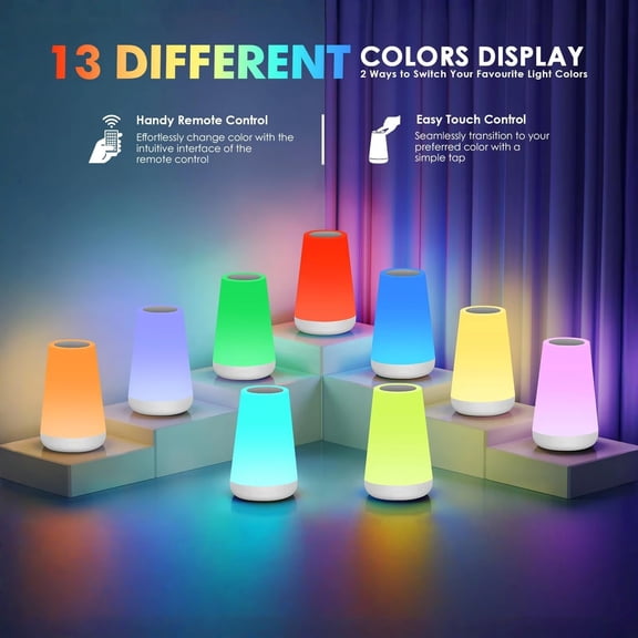 Bedside Table Lamp, Kids Night Light, Dimmable Night Light, Rechargeable Table Lamp, Wood Grain 13-Color Tap Mood Lighting for Bedroom, Small 3.5X2.5X6 Inch Touch Nightstand Light
