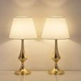 thumbnail image 1 of Bedside Table Lamp (Set of 2) with White Fabric Display for Bedroom, office, Gold Base, 1 of 5