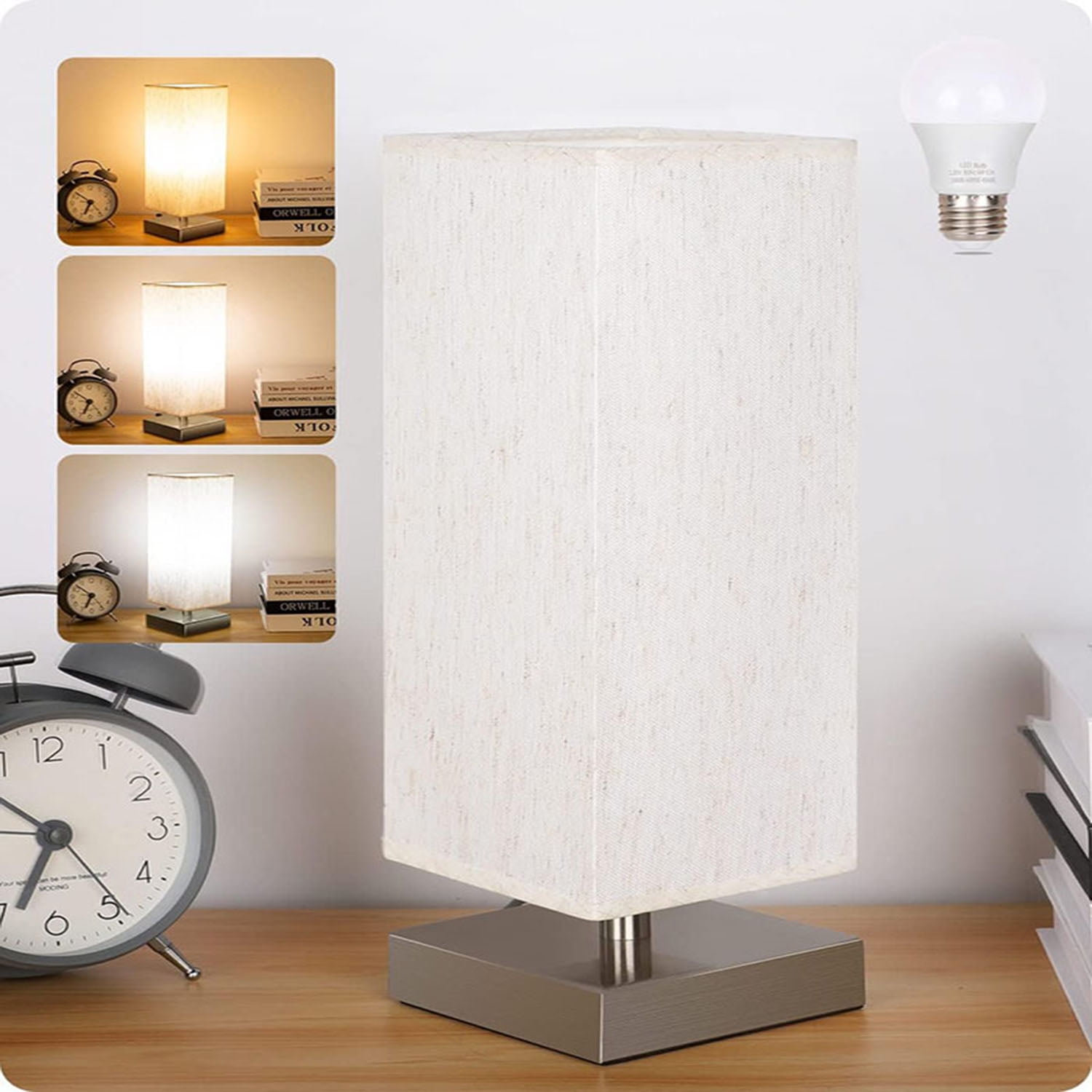 Bedside Table Lamp - Small Bedroom Lamps for Nightstand, 3-Color ...