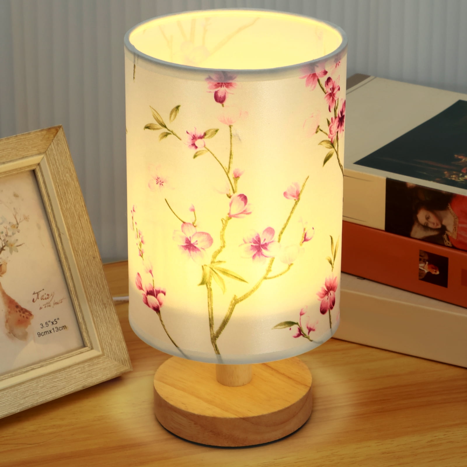 Bedside Table Lamp with Wood Base Warm White Light Desk Lamp Nightstand