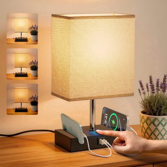 Table Lamp for Bedroom, 15.4" Two Fast USB Charging Ports Touch Desk Lamp for Living Room Dorm Home Office
