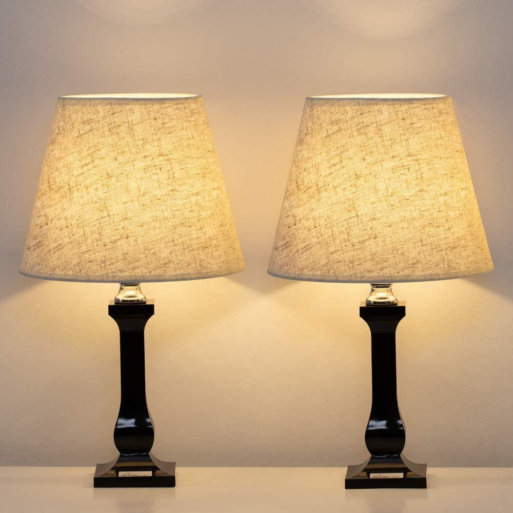 Bedside Table Lamps - Modern Nightstand Lamps Set of 2, Simple Desk Lamps for Bedroom, Office, Kids Room, College Dorm with Acrylic Base & Fabric Shade - Black