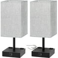 thumbnail image 1 of Bedside Table Lamps Set of 2 - Touch Nightstand Lamp for Bedroom with USB C+A Charging Ports & AC Outlets, 3-Way Dimmable Desk Lamp Grey Fabric Shade for Bedroom Living Room, Office(Bulb Included), 1 of 7