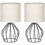 Bedside Table Lamps- Small Nightstand Lamp, Modern Style Black Hollowed Out Base with Linen Fabric Shade Lamps