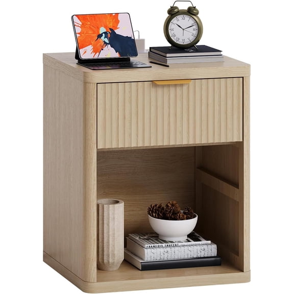 Bedside Table Nightstand with Bedside Storage, Bedroom Side Table and Organizer, Functional and Fluted Nightstand, for Bedroom, Living Room, Home Office