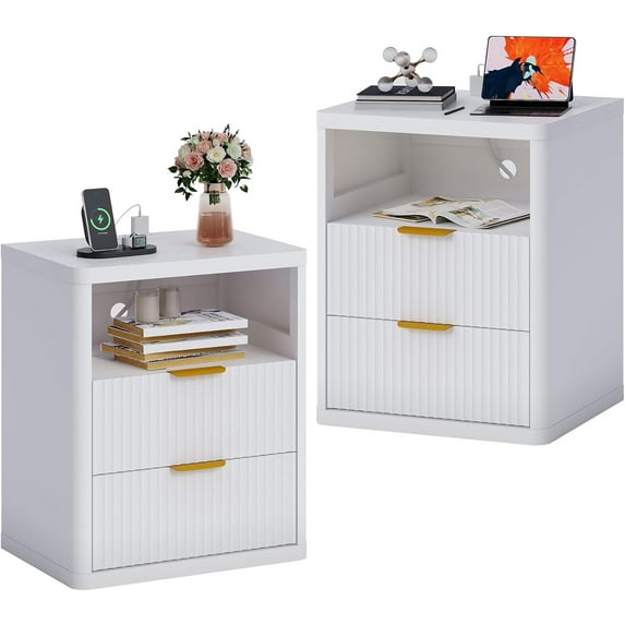 Bedside Table Nightstand with Bedside Storage, Bedroom Side Table and Organizer, Functional and Fluted Nightstand, for Bedroom, Living Room, Home Office