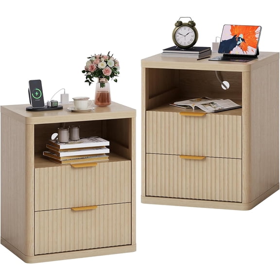 Bedside Table Nightstand with Bedside Storage, Bedroom Side Table and Organizer, Functional and Fluted Nightstand, for Bedroom, Living Room, Home Office