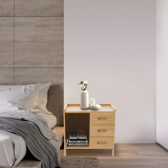 Bedside Table Nightstand Sofa Side Organizer 50 lbs Load W/ Drawers Storage Box Bamboo