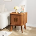 thumbnail image 1 of Pusnapku Bedside Table, 21" Fluted Nightstand with Storage and Sliding Door, Wooden Curved End Table, Small Accent Side Desk for Bedroom, Living Room, 1 of 9