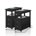 Bedside Table Set of 2 with Charging Station, Wooden End Tables for ...