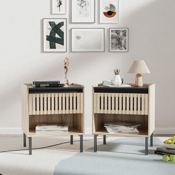 Bedside Table Set 2 Featuring A Charming Fenced-Element Design