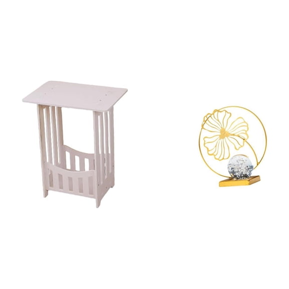 Bedside Table Side Table End Table with Gold Leaf Figurine PVC Wood Iron Compact for Bedroom Office Lounge Room