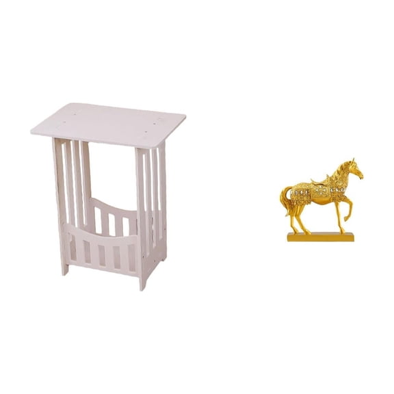 Bedside Table Side Table End Table with Resin Horse Sculpture Compact Size for Living Room Bedroom Office Decor