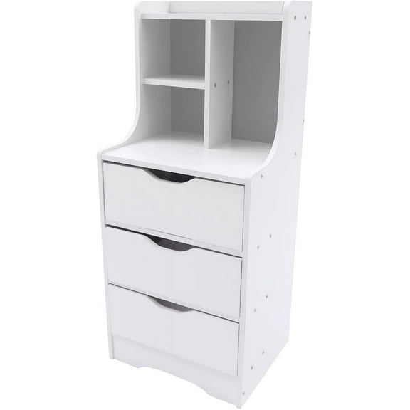 Bedside Table Storage Cabinet Organizer with 3 Drawers, Small Nightstand Bedside Cabinet White Bedroom Storage Side Table with Open Shelf for Bedroom, Living Room (Style2)