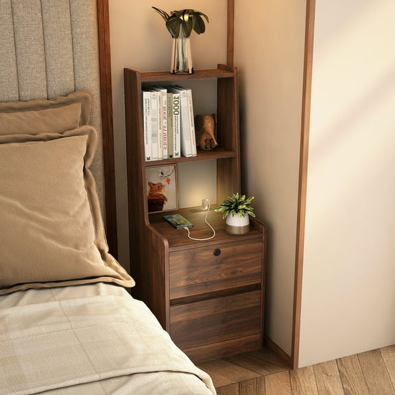 Bedside Table With Night & Lockable Cabinet Storage