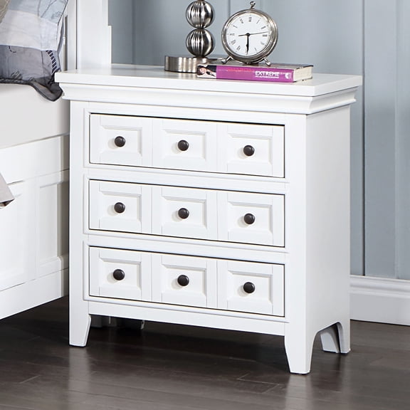 Bedside Table for Bedroom | 3 Drawers with Window Pane-inspired Design | White Finish Solid Wood | Deal with Bedroom Clutter