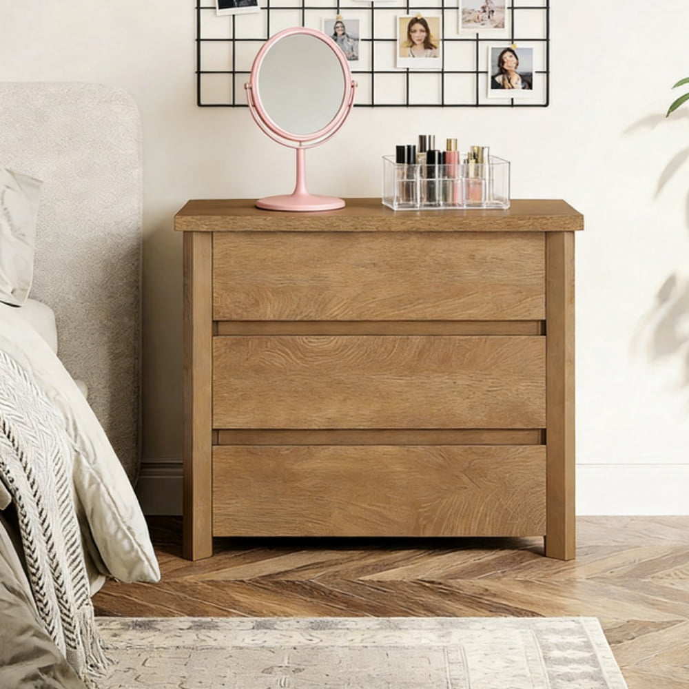 Bedside Table with 3 Drawers, Rustic Brown Nightstand, 35.04 in x 26.57 in x 6.30 in