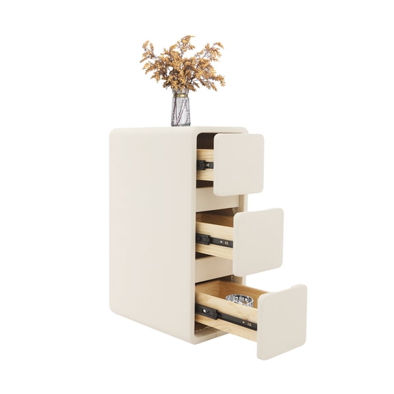 Bedside Table with 3 Drawers, Small Narrow Nightstand(Cream Color) 15.75*7.87*22.83 in