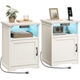 Bedside Table with Charging Station &amp; LED Lights, End Tables with Open ...