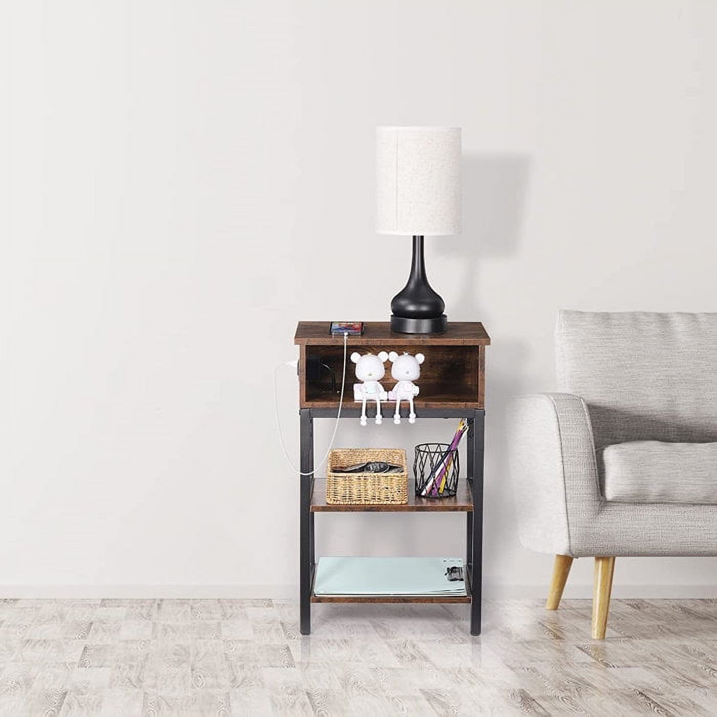 Bedside Table with Socket, Living Room Storage Table, Bedside Table
