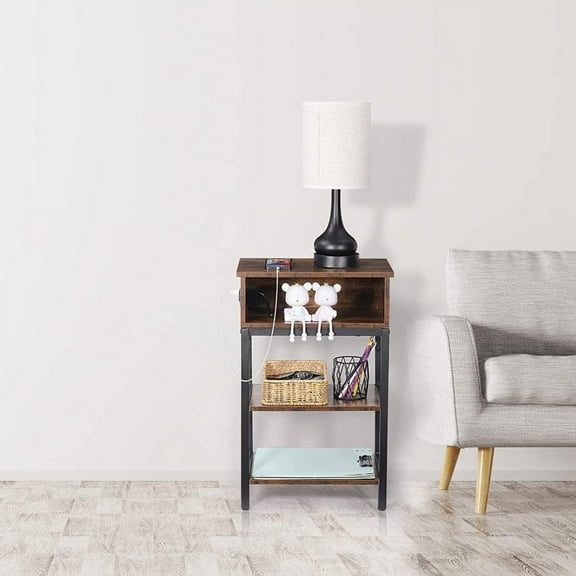 Bedside Table with Socket, Living Room Storage Table, Bedside Table