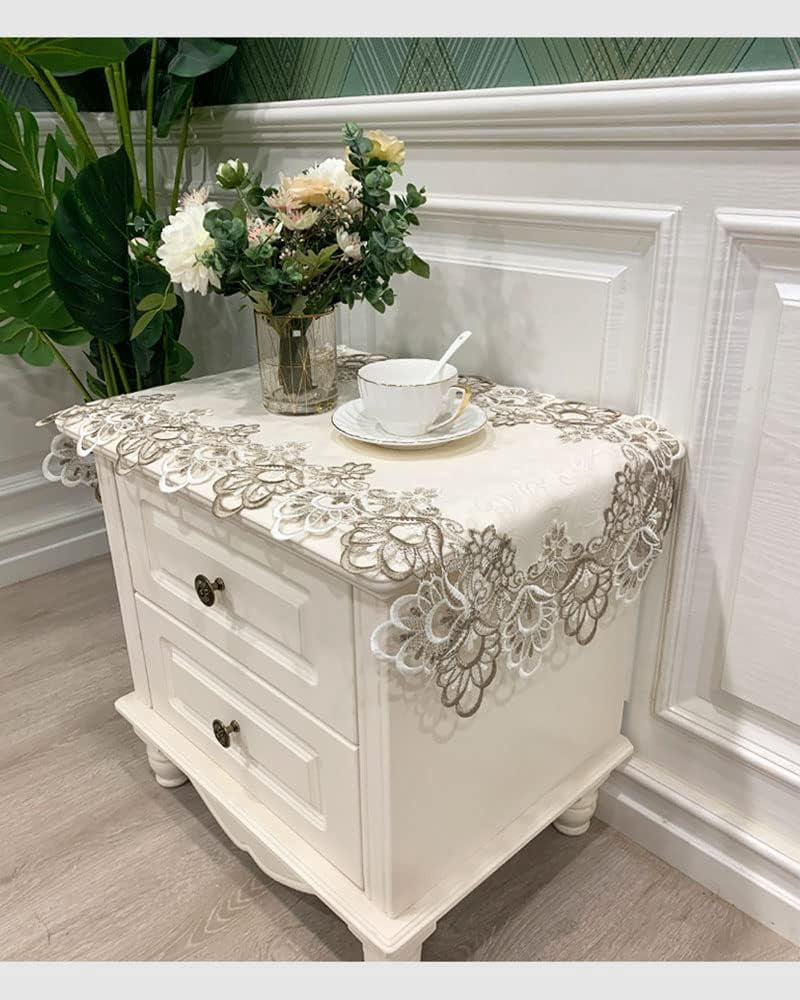 Bedside Tablecloth Lace Doilies for Side Table Cloth Runner Tabletop Dust Cover Room Nightstand Decor (15.7 × 31.5 Inch, Pure White)