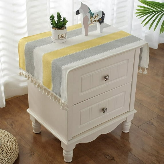 Bedside Tablecloth with Tassels Table Cover Cloth, Coffee Table Runner Bedside Table TV Microwave Washing Machine Refrigerator Dust Cover Doilies