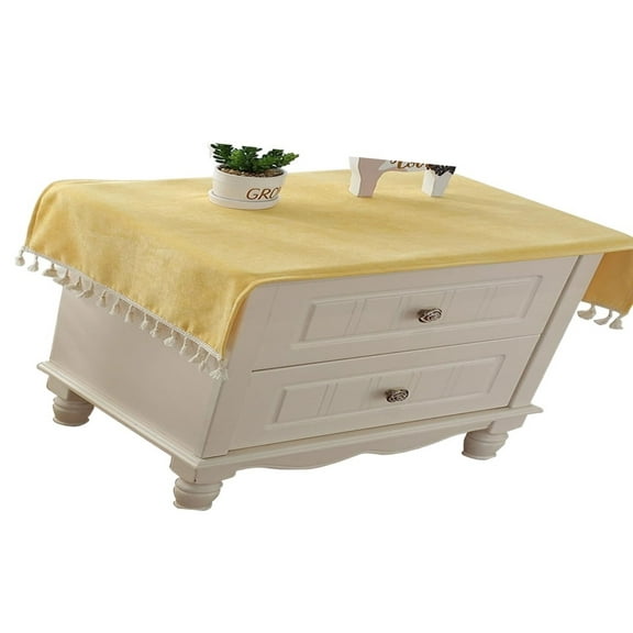 Bedside Tablecloths Tassel Nightstand Cover Dust Mat for Bedroom Side Table (Yellow)