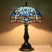 Werfactory 18√¢¬Ä¬ù Victorian Bronze Table Lamp with Stained Glass Dragonfly Shade