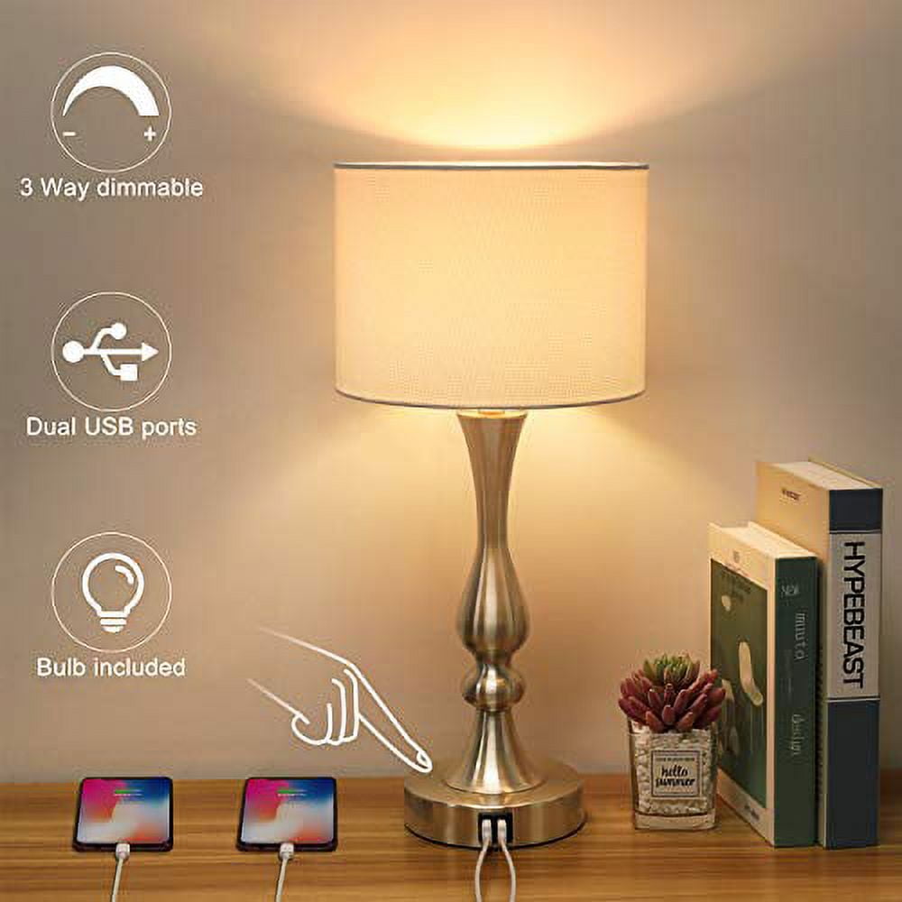 Bedside Touch Lamp with Dual USB Charging Ports, 3 Way Dimmable