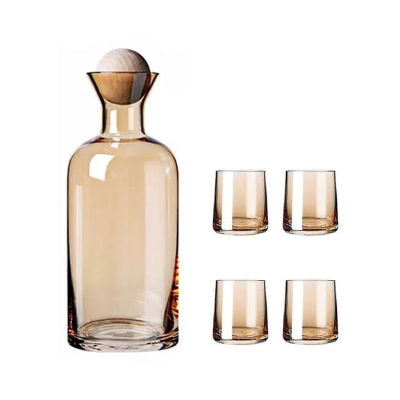 Bedside Water Carafe Glass 1 Pitcher 4cups Set For Night Time Water Decanter Tumbler Nightstand Table