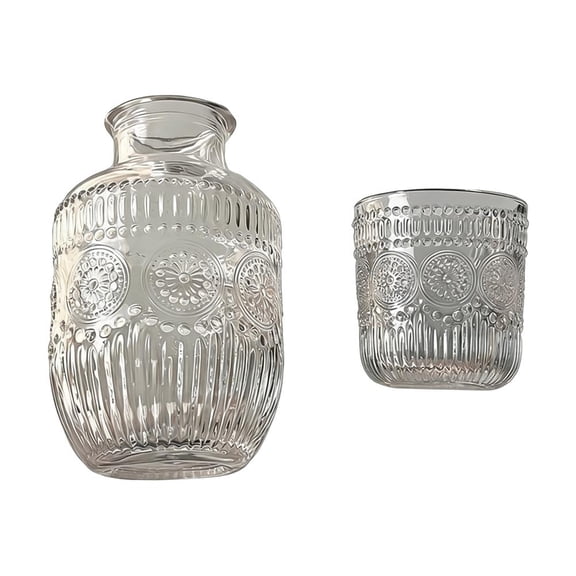 Vintage Water Carafe and Glass Set, Elegant Pitcher and Matching Drinking Glass Doubles As Lid, Night Carafe Pitchers and Water Glass Tumbler Set - Color E
