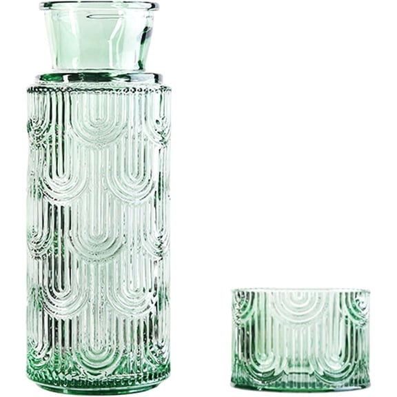 Bedside Water Carafe and Glass Set, 21.6 Oz Nightstand Water Carafe with Tumbler Lid, Glass Pitcher for Bedroom, Mouthwash Dispenser for Bathroom, Juice & Water Pitcher for Kitchen