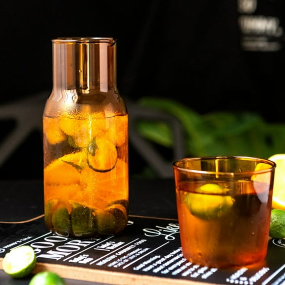 Bedside Water Carafe and Glass Set Vintage Nightstand Glass Carafe with Cup to Keep You Hydrated During the Night or Popular Mouthwash Decanter or Small Water Carafe, Amber