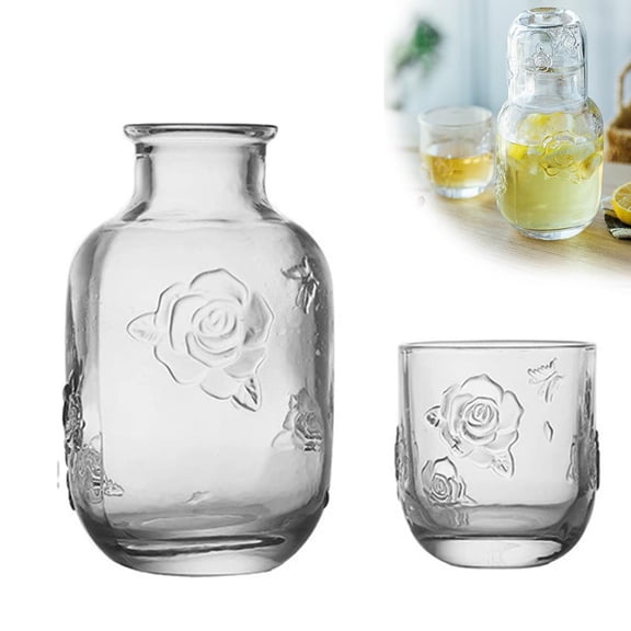 Bedside Water Carafe and Glass Set,Vintage Water Pitcher Sets with Tumbler,15 oz Mouthwash Bottle Nightstand Carafe and Glass for Handy Midnight Drink Set for Juice,Kitchen,Bedroom