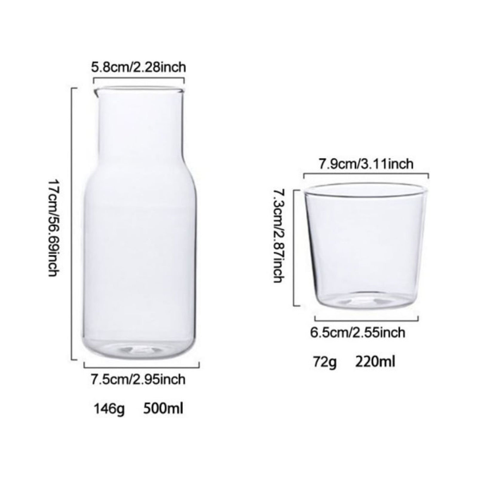 Bedside Water Carafe Set with Tumbler Glass Set for Bedroom Nightstand, Night Water Carafe with